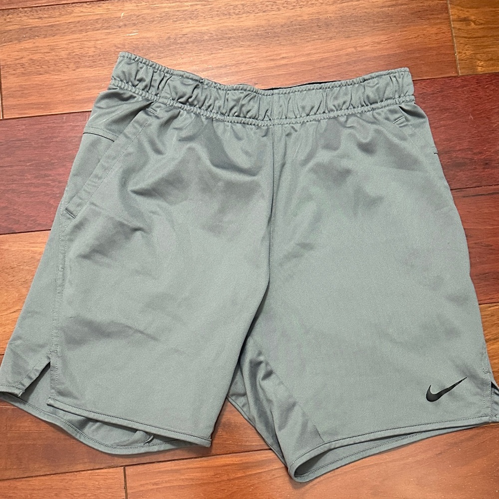 Nike Men's Grey Athletic Shorts with Black Swoosh